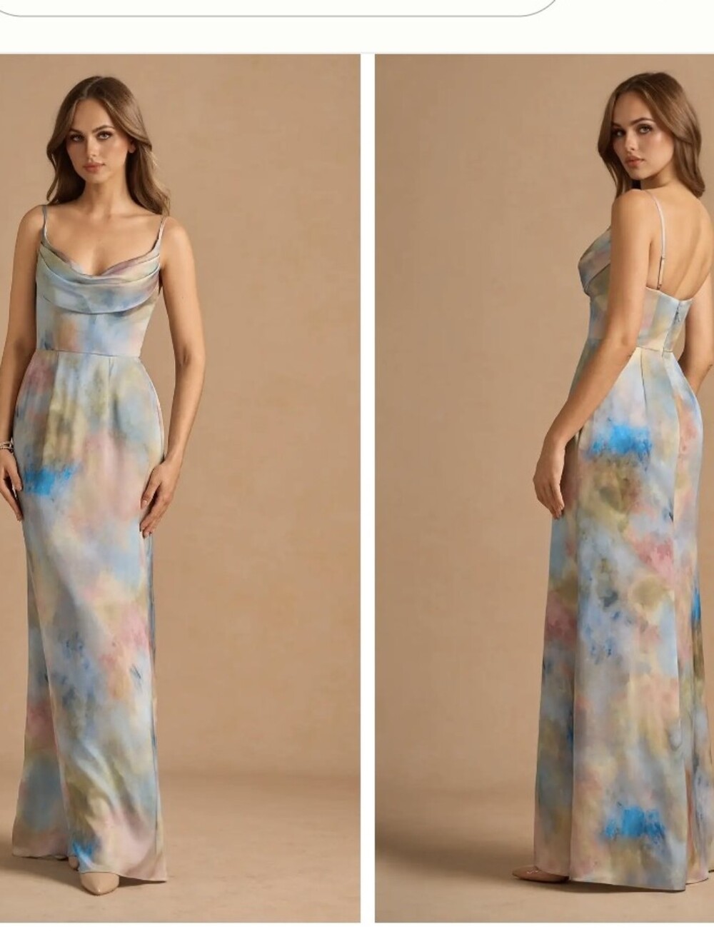 Azazie Atelier Aimee Watercolor Cowl Neck Maxi Dress Size 12